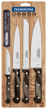 Juego de Cuchillos en Acero Inoxidable Polywood Castaño FSC 4 Piezas