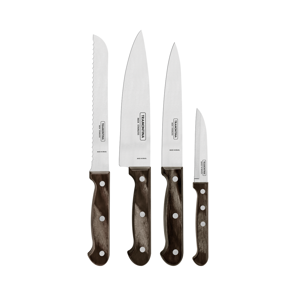 Juego de Cuchillos en Acero Inoxidable Polywood Castaño FSC 4 Piezas