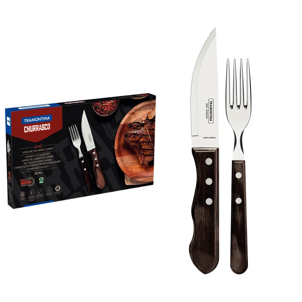 JUEGO CUBIERTOS PARA CARNE 12PZAS. - POLYWOOD CASTAÑO