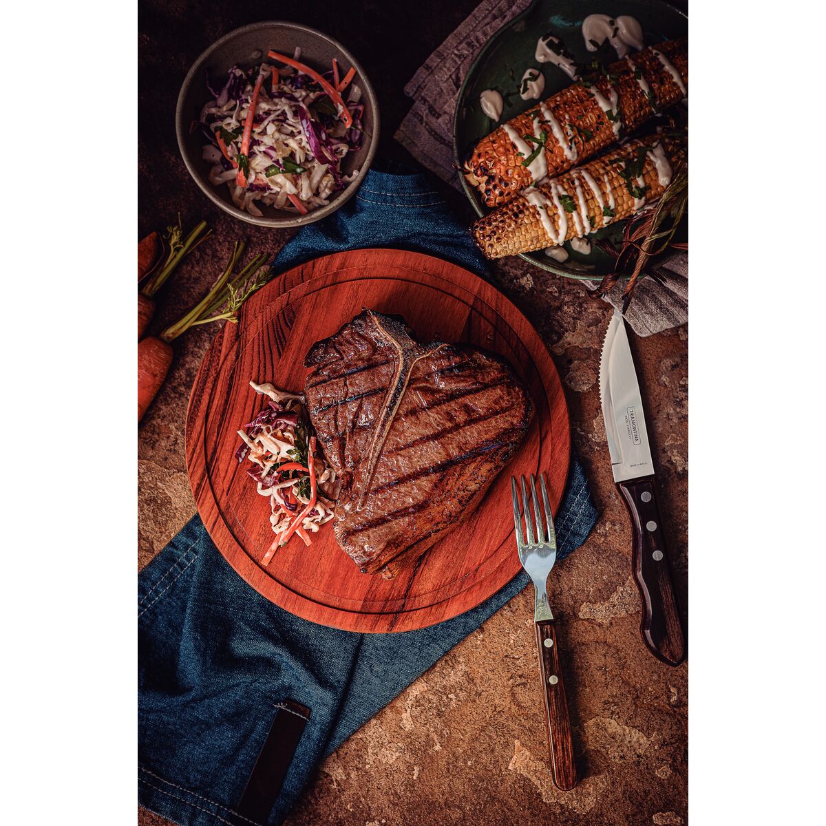 JUEGO DE CUCHILLOS JUMBO PARA CARNE/BBQ 12CM  4PZAS. - POLYWOOD CASTAÑO