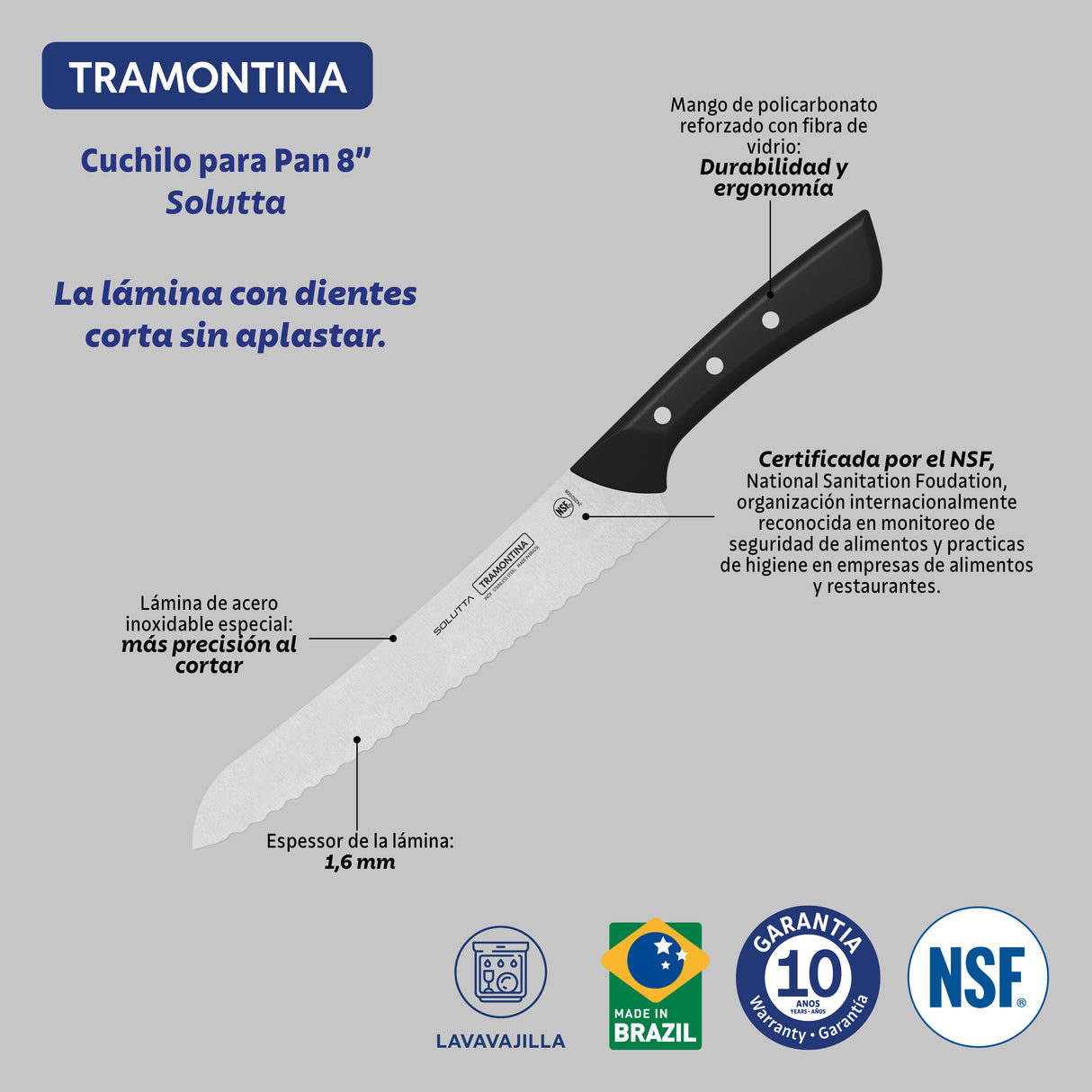Tramontina Cuchillo para Pan Solutta 20 cm