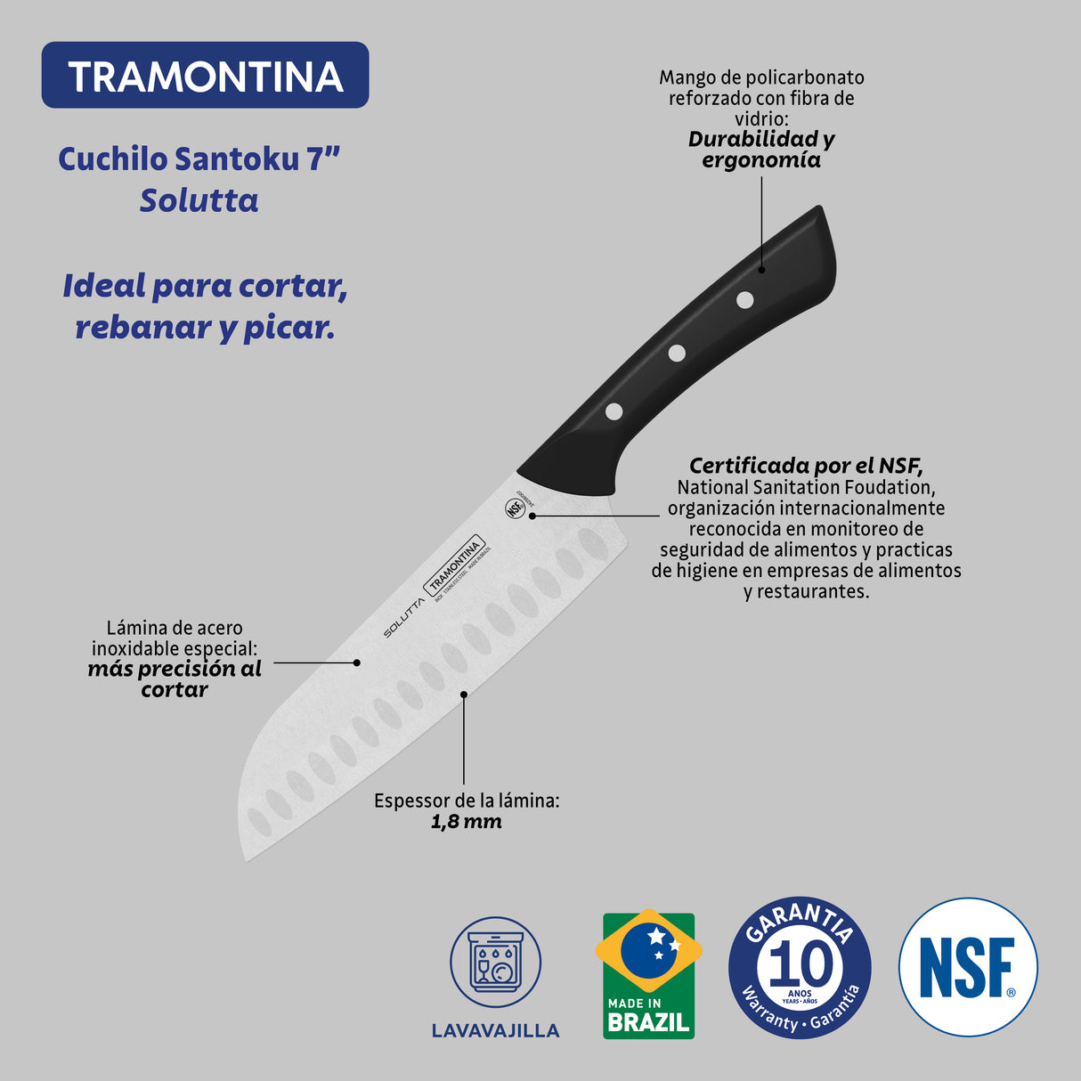 Tramontina Cuchillo Santoku Solutta 18 cm