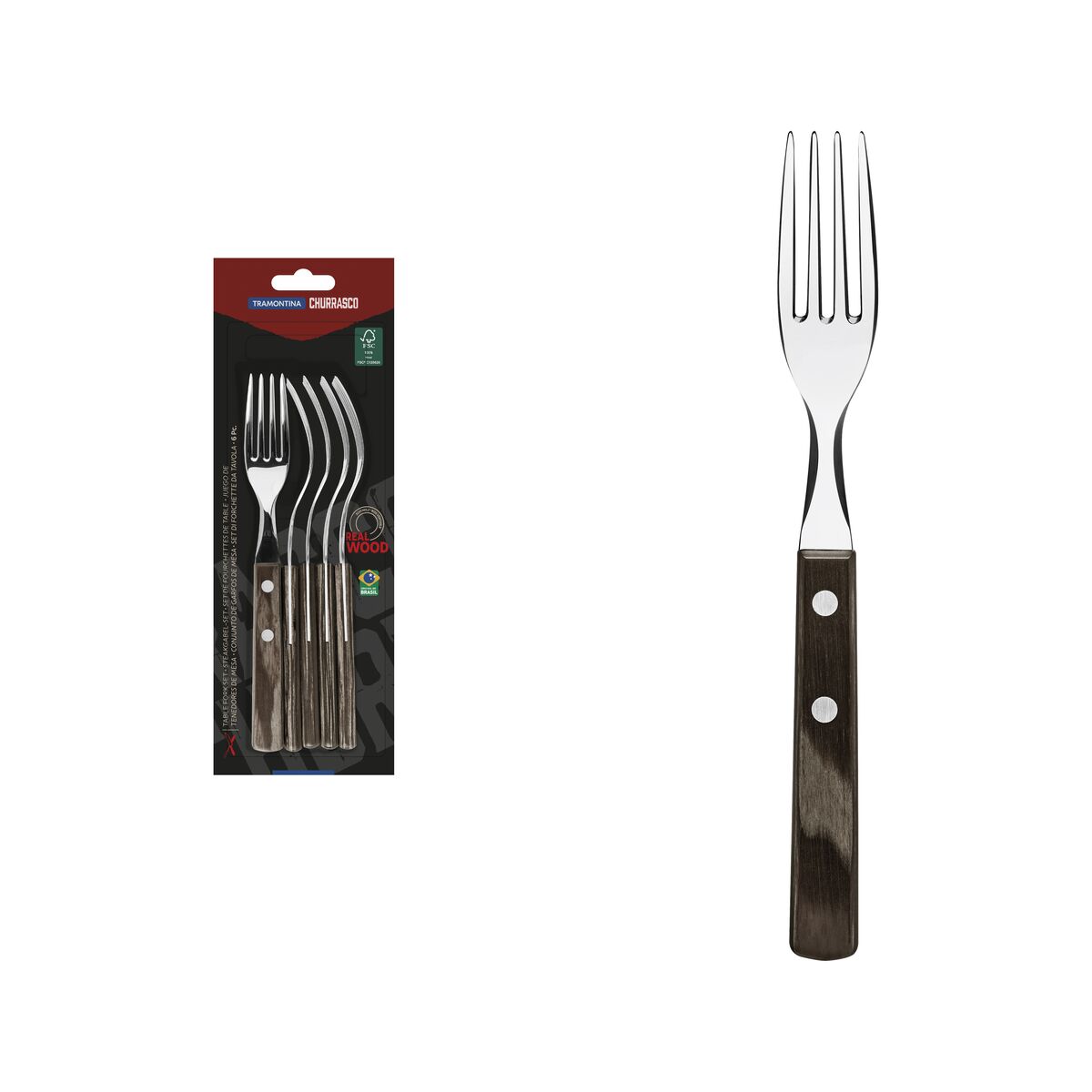 JUEGO DE TENEDORES P/ CARNE 6PZAS. - POLYWOOD CASTAÑO
