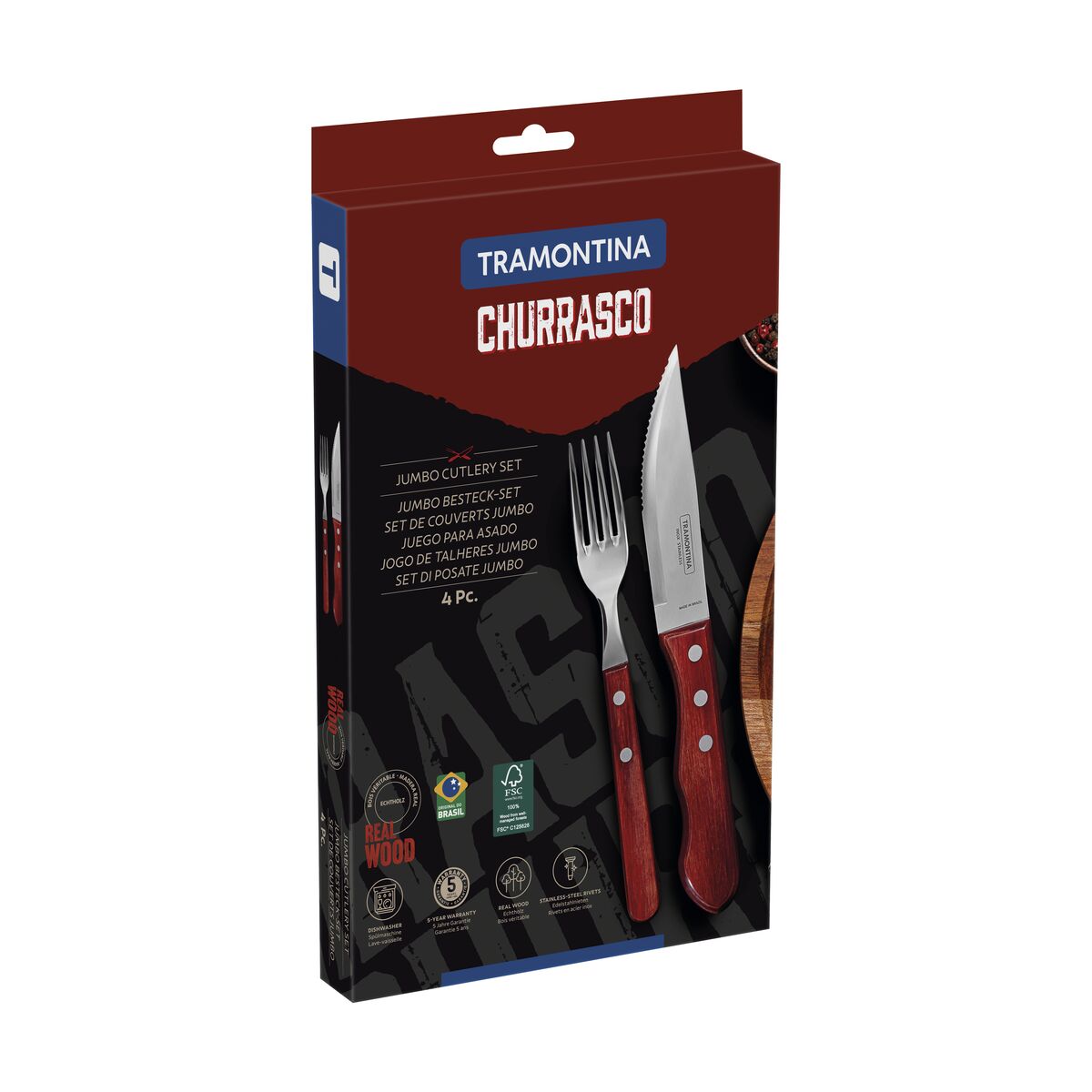 JUEGO CUBIERTOS CARNE/BBQ 4PZAS. - POLYWOOD FSC ROJO