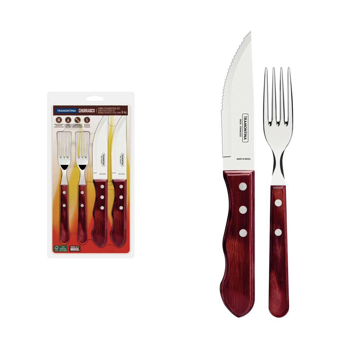 JUEGO CUBIERTOS CARNE/BBQ 4PZAS. - POLYWOOD FSC ROJO