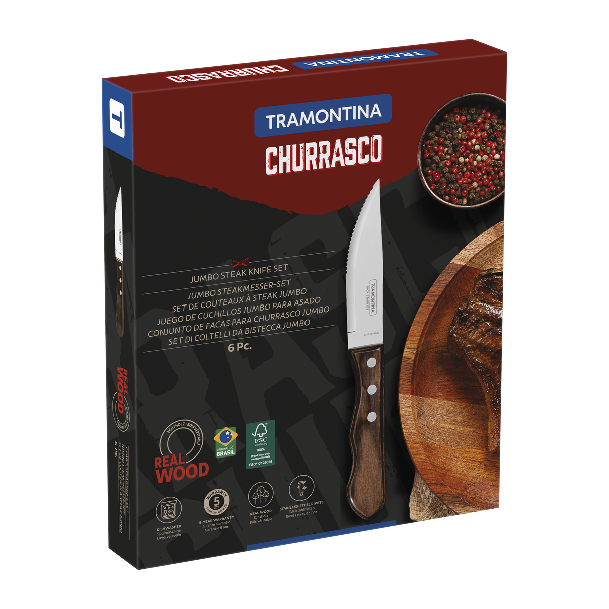 Tramontina Juego de Cuchillos para Carne Jumbo Polywood Castaño 6 Piezas