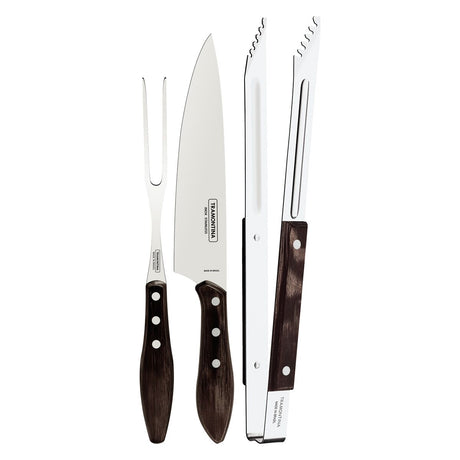 JUEGO ÚTILES PARA CARNE/BBQ 3 PZAS - POLYWOOD CASTAÑO