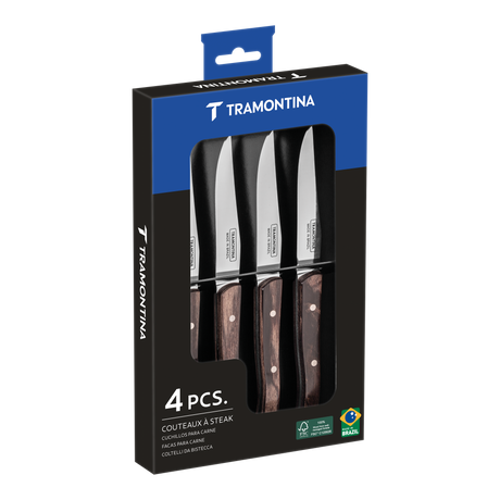 Tramontina Juego de Cuchillos Polywood Filo Liso Castaño 4 piezas