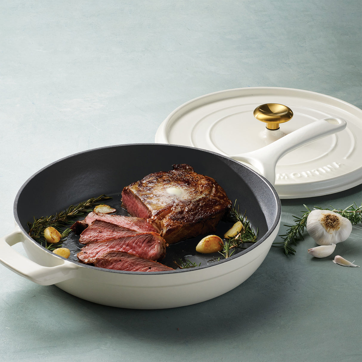 Tramontina Sartén con Tapa de Hierro Fundido Esmaltado Latte 30 cm - 3,8 L