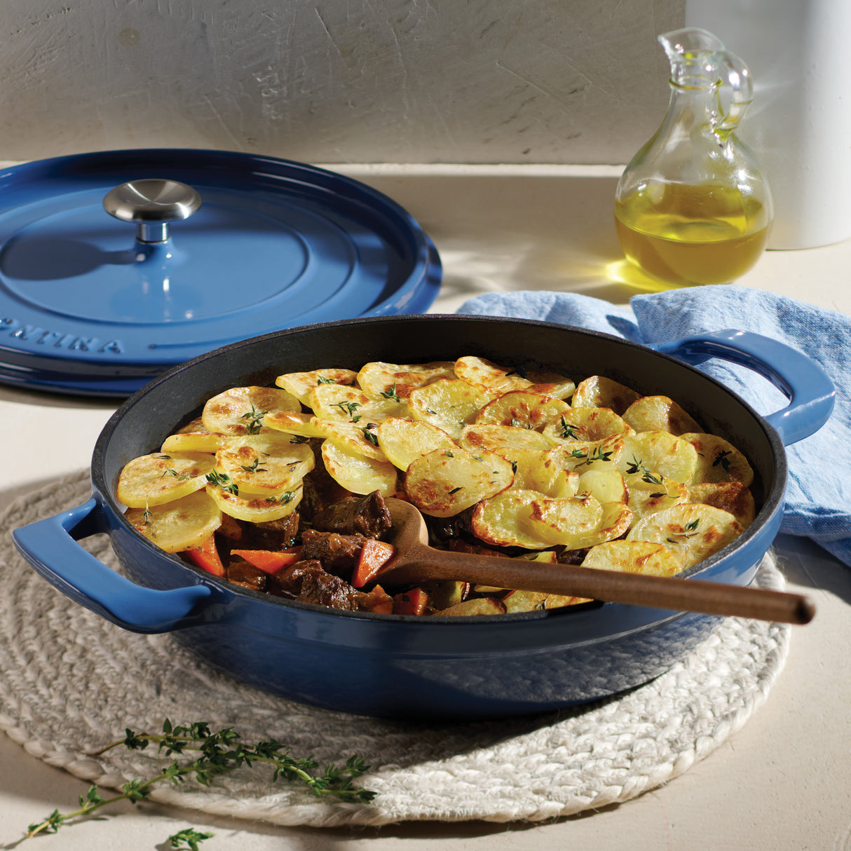 Tramontina Cazuela Baja con Tapa de Hierro Fundido Esmaltado Azul 30 cm - 3,8 L