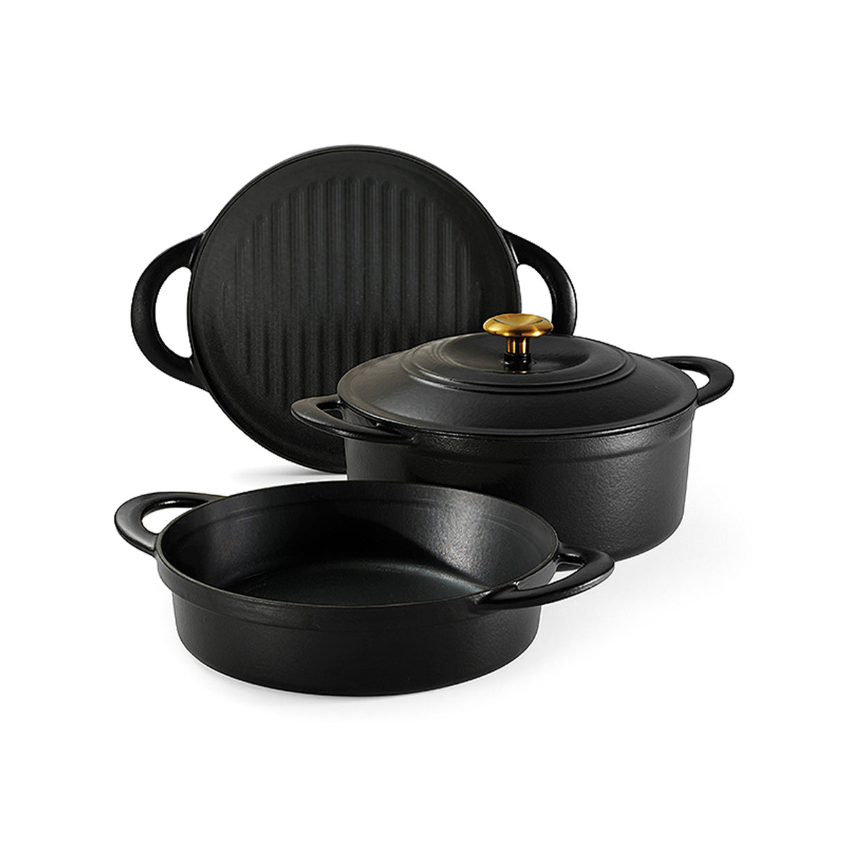 Tramontina Juego de Ollas de Hierro Fundido Esmaltado Apilables Negro 3 piezas