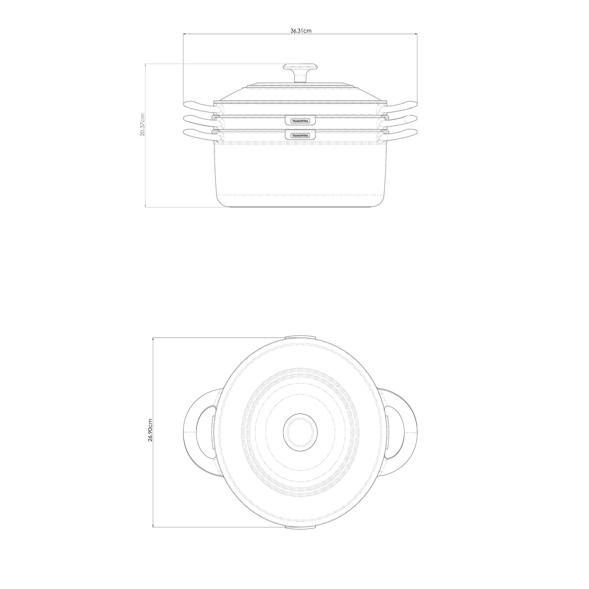 Tramontina Juego de Ollas de Hierro Fundido Esmaltado Apilables Latte 3 piezas