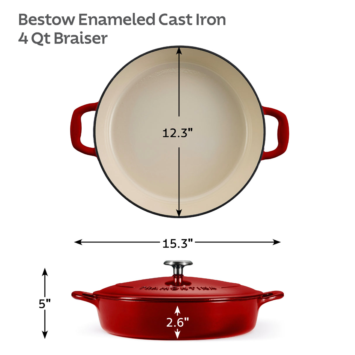 Tramontina Cazuela Baja de Hierro Fundido Esmaltado Rojo 30 cm 3,8L
