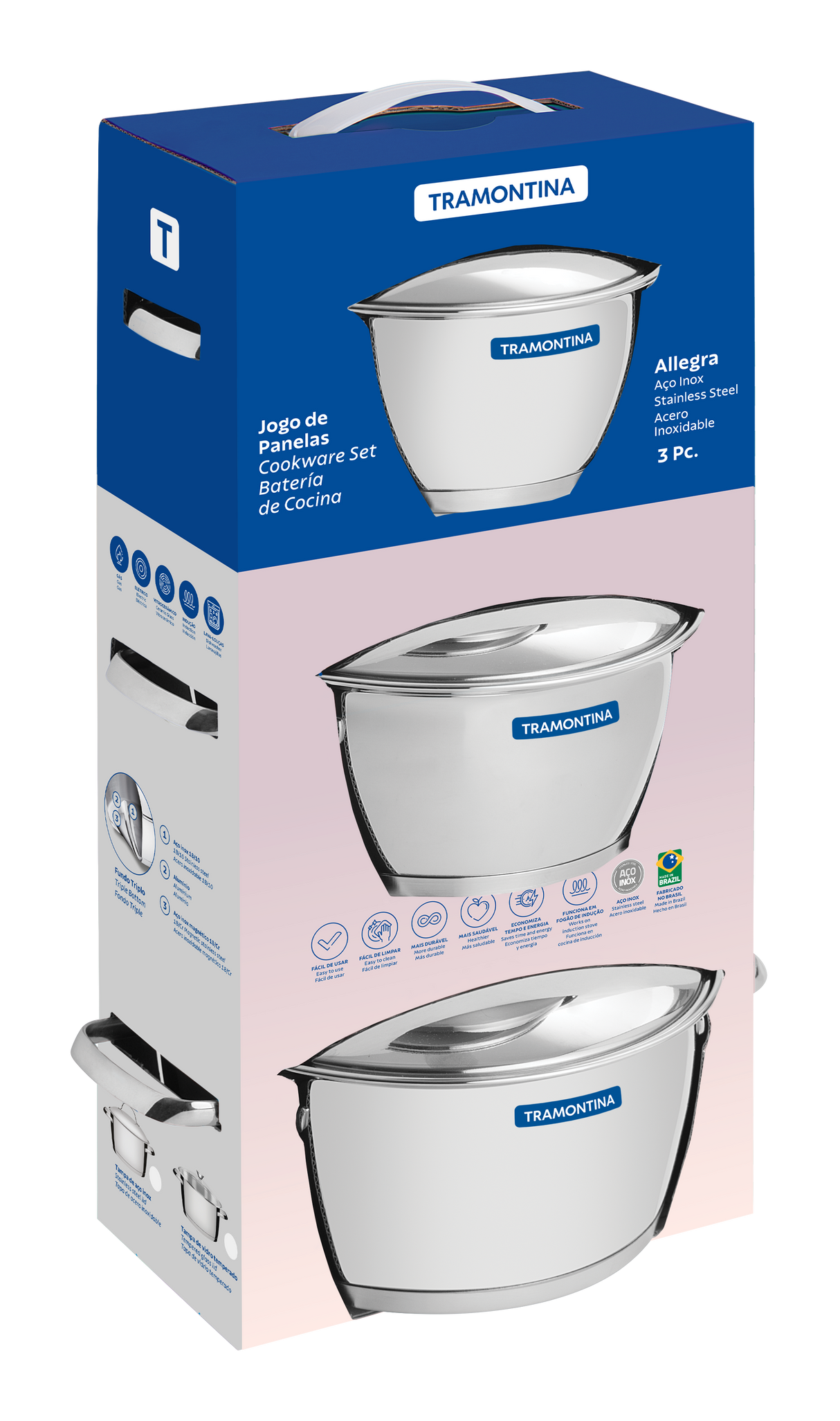 Tramontina Juego de Ollas de Acero Inoxidable con Fondo Triple Allegra 3 piezas