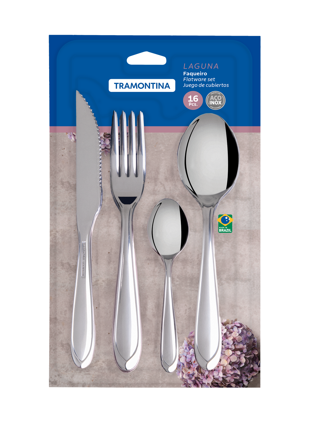 Tramontina Juego de Cubiertos de Acero Inoxidable Laguna 16 piezas