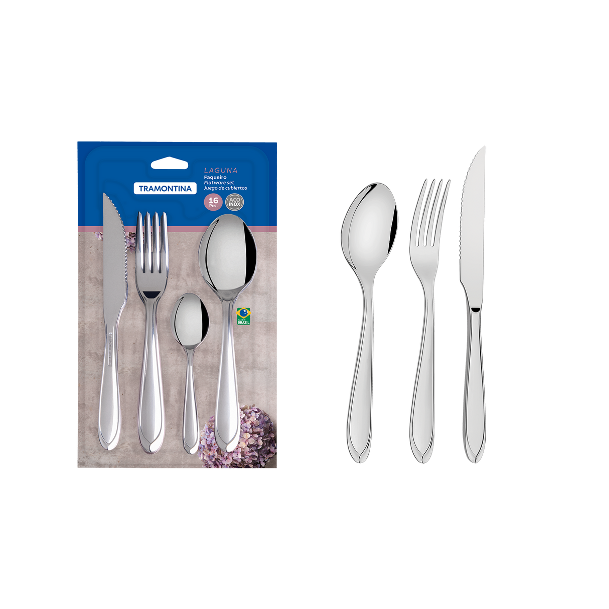 Tramontina Juego de Cubiertos de Acero Inoxidable Laguna 16 piezas
